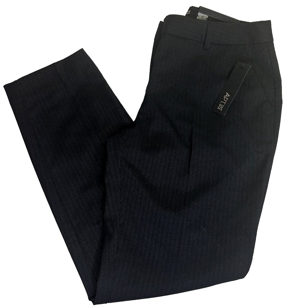 Apt.9 Dress Pants Women's 6 Black Curvy Fit tapered Leg Stripe Zip NWT